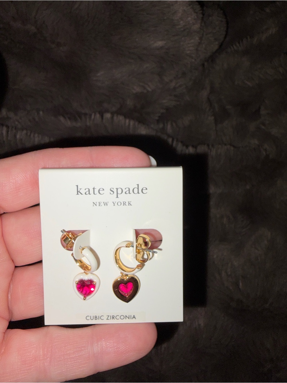 kate spade gold-tone stud earrings with pink heart charm